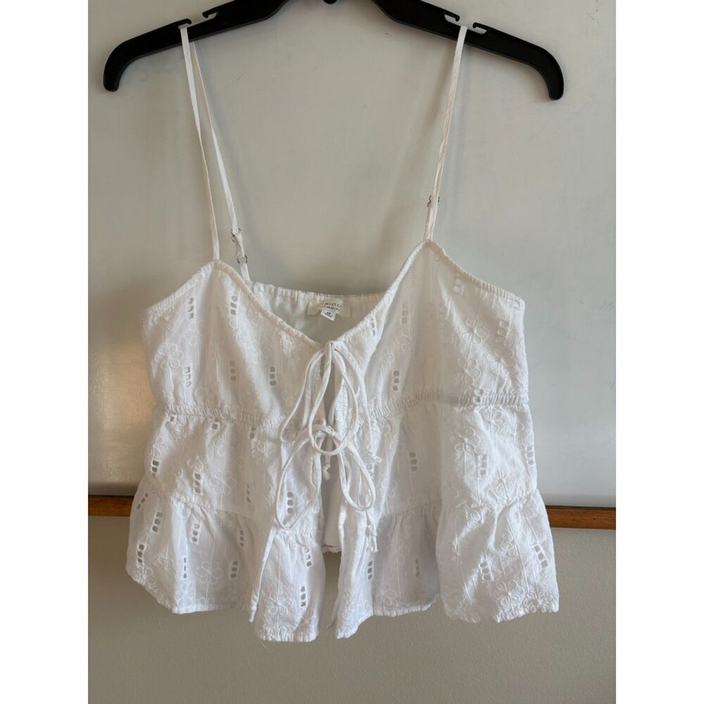 Kirious LA White Eyelet Embroidered Tiered Tie-Front Cami Top, M